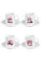 Pink Floral Tea Printed 4/6-Piece White Porcelain Turkish Coffee Cup Set - 4