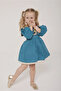 Girl's Floral Collared 100% Cotton Blue Dress - 2