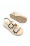 Women's Beige Double-Strapped Buckle Thick Orthopedic Sole Daily Sandals with Elastic Back Vdz02015 - 8