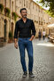 Men's Navy Blue Regular Fit Jeans Comfortable Cut Casual Stylish Flexible Modern Basic