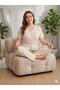 Women's Patterned Summer Lycra Bow-Decorated Plus Size Pajama Set - 4