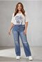 Women's Plus Size Jeans with Knee Rips and Detailing in Blue - 2
