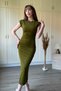 Padded and Stoned Midi Khaki Dress with Slits - 3