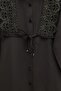 Lace-Up Front Lace Detailed Poplin Brown Tunic - 2
