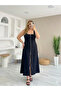 Women's Square Collar Zipper Front Wide Cut Crepe Dress - 3