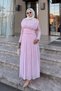 Women's Pleated Waist Belted Tulle Detail Dress Pink - 2