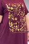 68502 Large Size Combed Cotton T-Shirt with Collar and Printed Front - Burgundy - 2