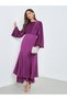Purple Flute Sleeves Mermaid Hem Maxi Dress