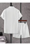 Men White Jacquard Detail Short Sleeve Button Front Shirt and Shorts Co-Ords - 2