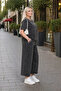 Tencel Fabric Stone Detailed Oversize Wide Leg Top and Bottom Set C7925 Anthracite - 8