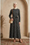 Bürümcük Fabric Patterned Belted Dress 0503-01 Black - 2