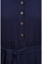 Hakim Collar Belted Viscose Dress 4077-06 Navy Blue - 4