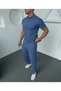 Blue, Oversize/Wide Cut, Textured Anti-Wrinkle, Ottoman Polo Collar T-Shirt and Sweatpants Set