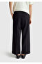 Women's black viscose blend elastic waist curled leg pants - 3
