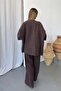 Women's Elastic Waist Kimono Tencel Fabric Double Set Brown - Ms0001660 - 5
