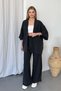 Women's Elastic Waist Kimono Tensel Fabric Double Set Black - Ms0001660 - 5