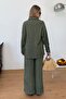 Women's Ruffle Detailed Elastic Waist Shirted Two-Piece Set Khaki - Mw0000268 - 5