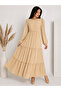 Women's Beige Long Sleeve Layered Summer Bohemian Maxi Dress - 2