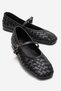 Yevora Black Knitted Genuine Leather Strap Women's Ballerina Shoes