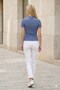 Women's Blue Gathered Textured Blouse Slim Fit Short Sleeve High Collar Stretchy Modern Stylish Top Blouse - 7