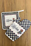 2-Piece Kitchen Glove Set Mackenzie Checkerboard Pattern Heat Insulated Oven Pot Tray Holder Set - 3