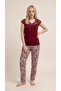 Burgundy Lace Collar Detailed Viscose Short Sleeve Pajama Set - 4