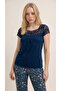 Petrol Lace Collar Detailed Viscose Short Sleeve Pajama Set - 3