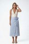 Blue Wrap Cut Lined Linen Skirt with Embroidery Detail Alc-X15510 - 2