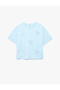 Butterfly Patterned Short Sleeve Crew Neck Cotton T-Shirt with Stone Detail - 3