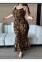 Leopard print lace detail spaghetti strap maxi nightgown - 3