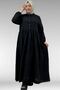 62008 Plus Size Half Placket Notched Collar Dress - Black - 4