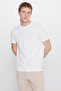 Men's Ecru Cotton Slim Fit Crew Neck Jacquard Stretch T-Shirt - 3