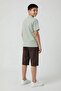 Green Linen Shirt and Elastic Waist Shorts Boys Palm Tree Patterned Suit 23990 - 6