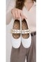 Women's Gold Buckle Double Belt Studded Stylish Casual Ballerinas White - 2