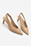 Women's Stiletto Pointed Toe Open Back Strap Thick Strap Classic Heeled Shoes Cenvo Beige - 3