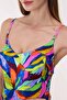 6211 Yellow Pink V-Neck Gathering Swimsuit - 3