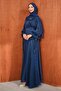 Navy Blue Balloon Sleeve Waist Detailed Evening Dress - 4