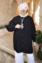 Black Ethnic Modal Woven Shirt with Scarf - 3