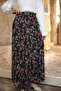 Black Elastic Waist Patterned Chiffon Skirt
