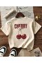 Bej Cherry Oversized T-Shirt - 3
