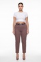 Women's Brown Summer Slim Trousers with Belt and Embroidery Detail