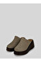 Azmyra Women's Suede Hole Patterned Round Toe Wooden Wedge Heel Slippers 7 cm