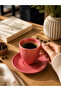 6-Piece Salmon Color Ceramic Turkish Coffee Cup Set – Modern Single Color Coffee Set with Saucers - 2