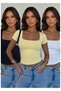 Women's 3-Pack Set U-Neck Short-Sleeve Corded Fabric Square-Neck Cotton Blouse-Body T-Shirt