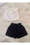 Girl's 2-Piece Set: Madonna Collar White Blouse & Solid Color Shorts - 3