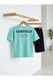 Boy's Turquoise T-Shirt and Black Knitted Shorts Bottom Top Set - 4