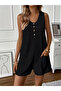 Women's Shoulder Strap Front Buttoned Waffle Short Jumpsuit - 2