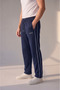 Navy Blue Double Ribbed Side Pocket Zippered Comfortable Cut Combed Cotton Sweatpants Straight Leg Casual Sports Sweatpants - 7