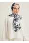 Gray Floral Patterned Soft Scarf -