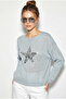 Women's Blue Star Patterned Sequin Detailed Mercerized Knitwear Blouse Tk261060 60286232